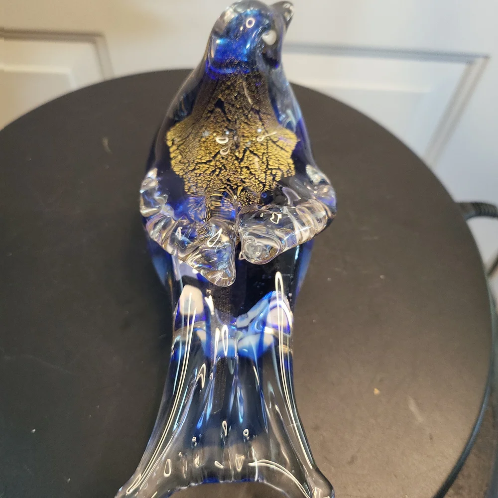Hand Blown Glass Blue Bird with Gold Flakes - Picture 7 of 10